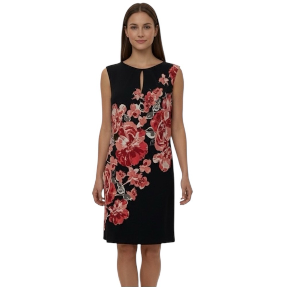 Women's White House Black Market Black Floral Sheath Dress M